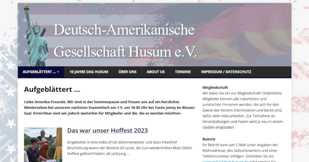Webseite der Deutsch-Amerikanischen Gesellschaft Husum www.dag-husum.de