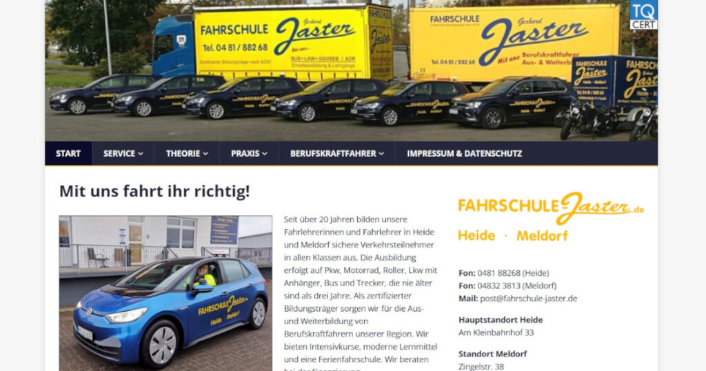 Webseite der Fahrschule Jaster in Heide www.fahrschule-jaster.com