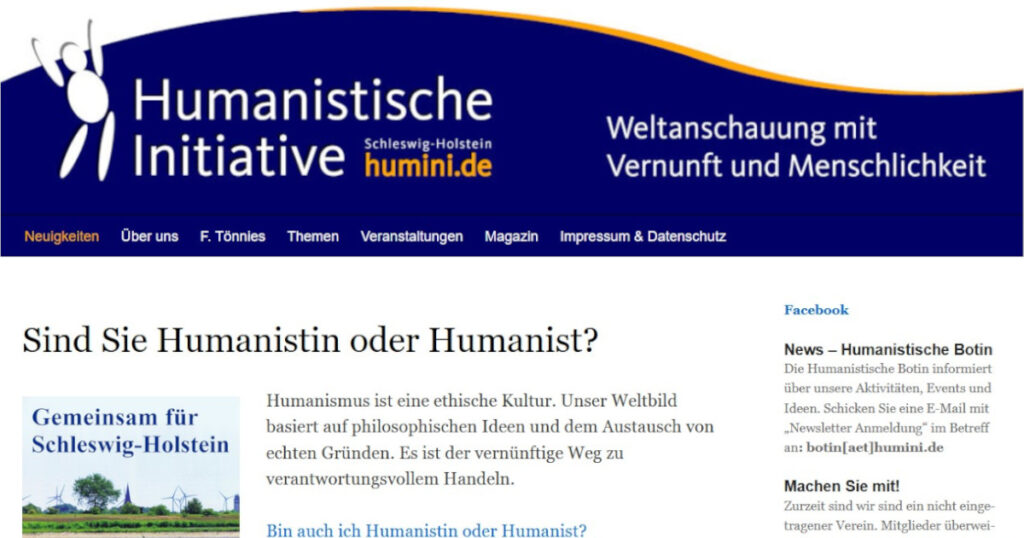Webseite der Humanistischen-Initiative Schleswig-Holstein www.humini.de