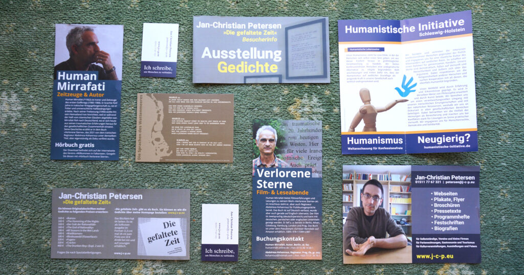Flyer, Broschüren, Visitenkarten, Kataloge, Faltblätter von Jan-Christian Petersen gestaltet