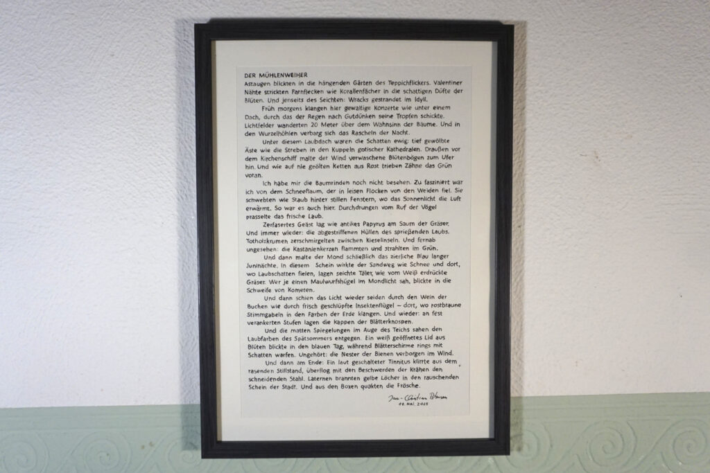 Der Mühlenweiher, Abschrift von Jan-Christian Petersen Gedicht in Prosa.